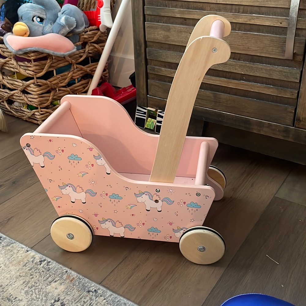 Moover Wooden unicorn doll stroller